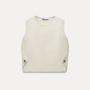 Zara Side Button Knit Vest Top in Ecru (REF 4192/129)